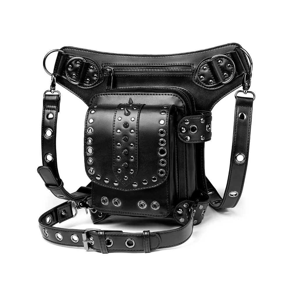 

Fanny Pack Steam Punk Women Single Shoulder Diagonal Bag Female Outdoor Mobile Phone Trend Rivet Waist Bag Man Leg Bag