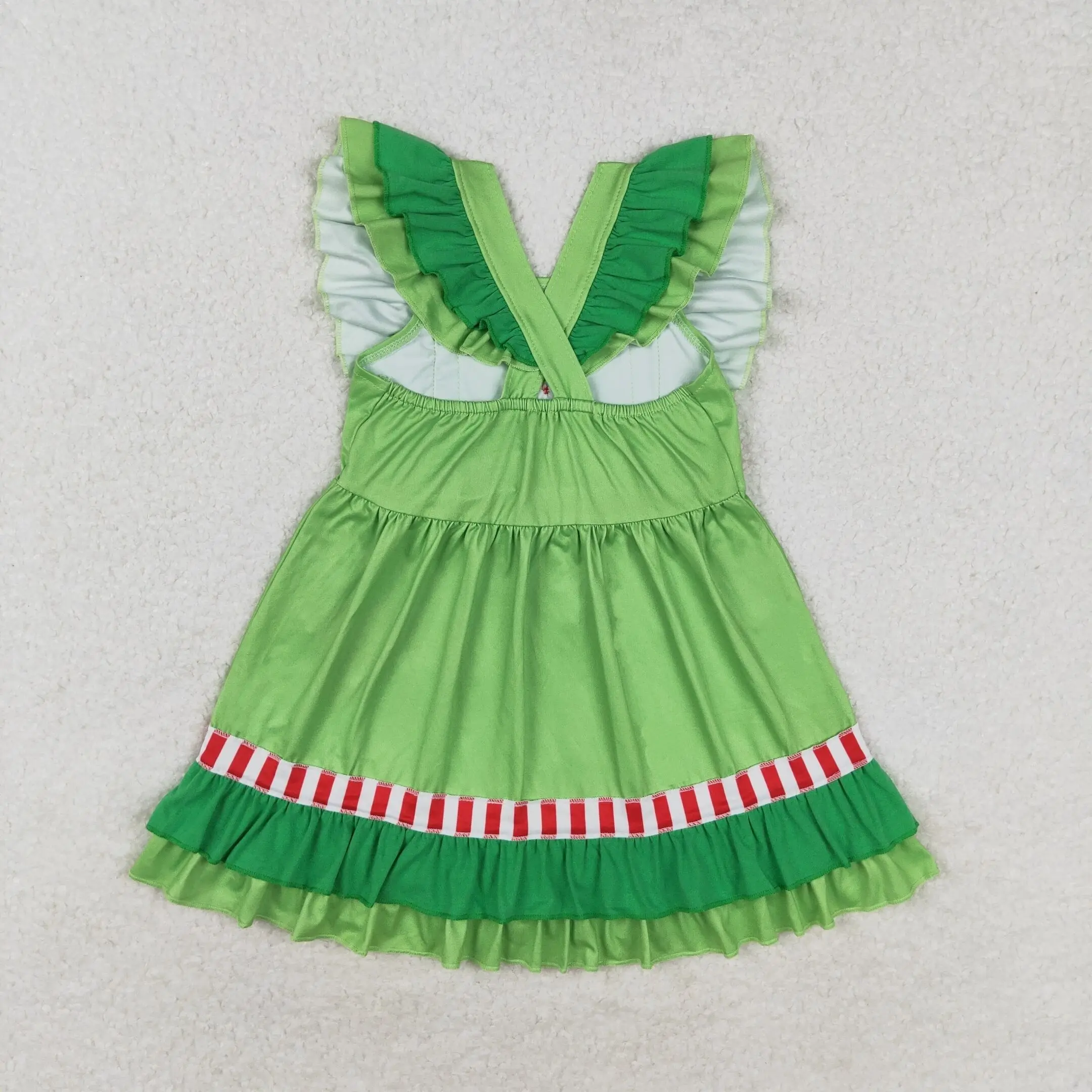 GSD1356 Kids Christmas Clothes Girl Dress Ruffle Sleeve Toddler Items Children Boutique Clothing