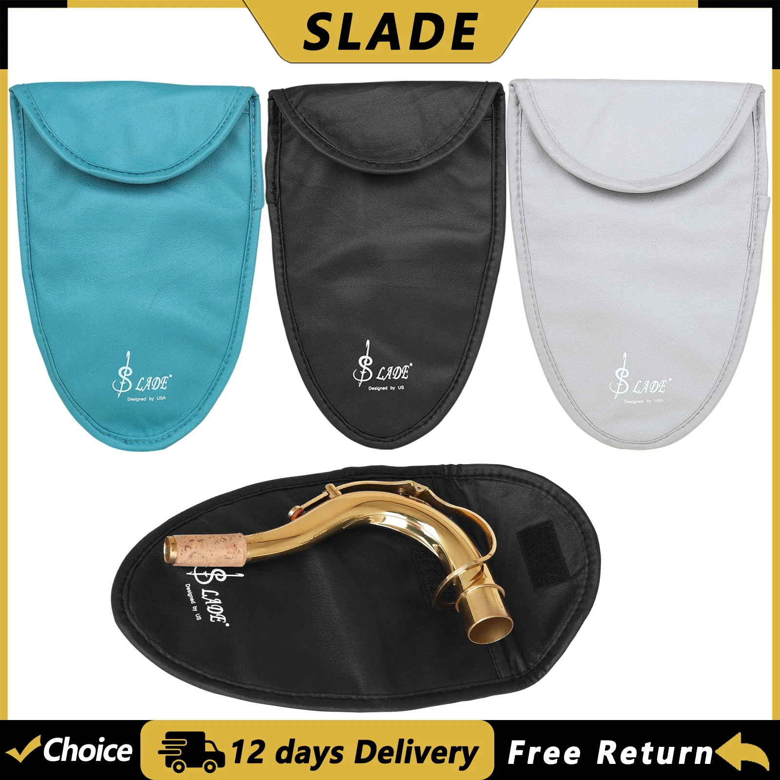 SLADE Saxophone Mouthpiece Bag Alto Tenor Sax Curved Neck Bag Soft Lining Storage Bag Woodwind Instrument Parts & Accessories