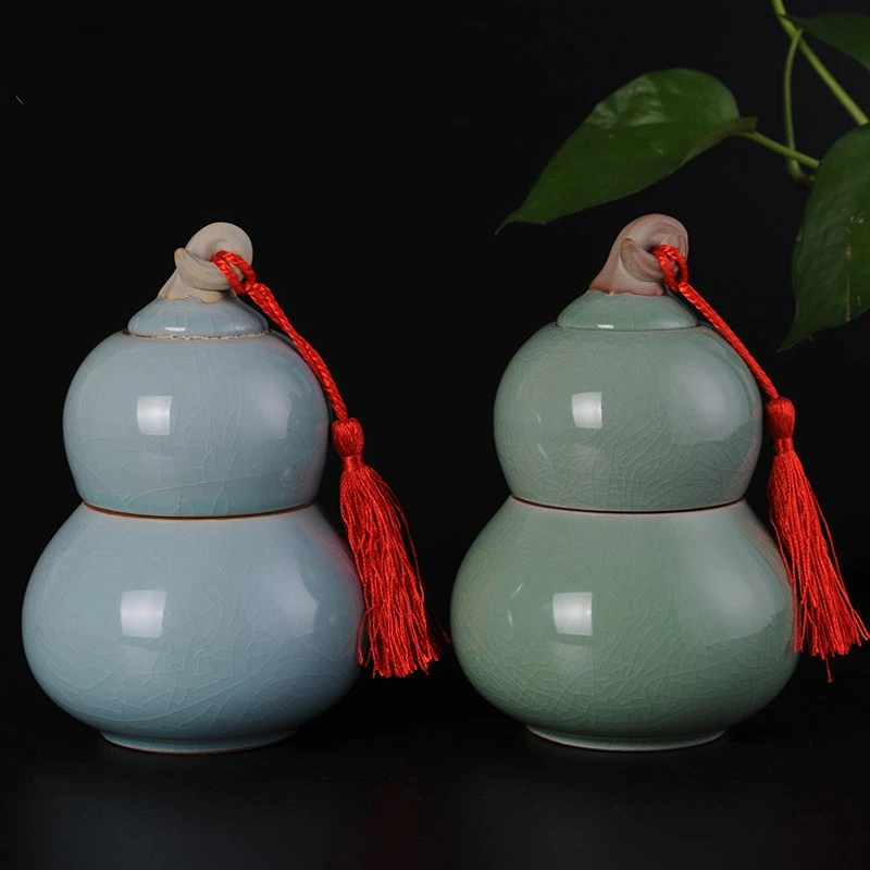 Tea Jar Ceramic Gourd Storage Jar Kung Fu Tea Ceremony Utensils Pu'er Tea Black Tea Moisture-Proof Sealed Jar