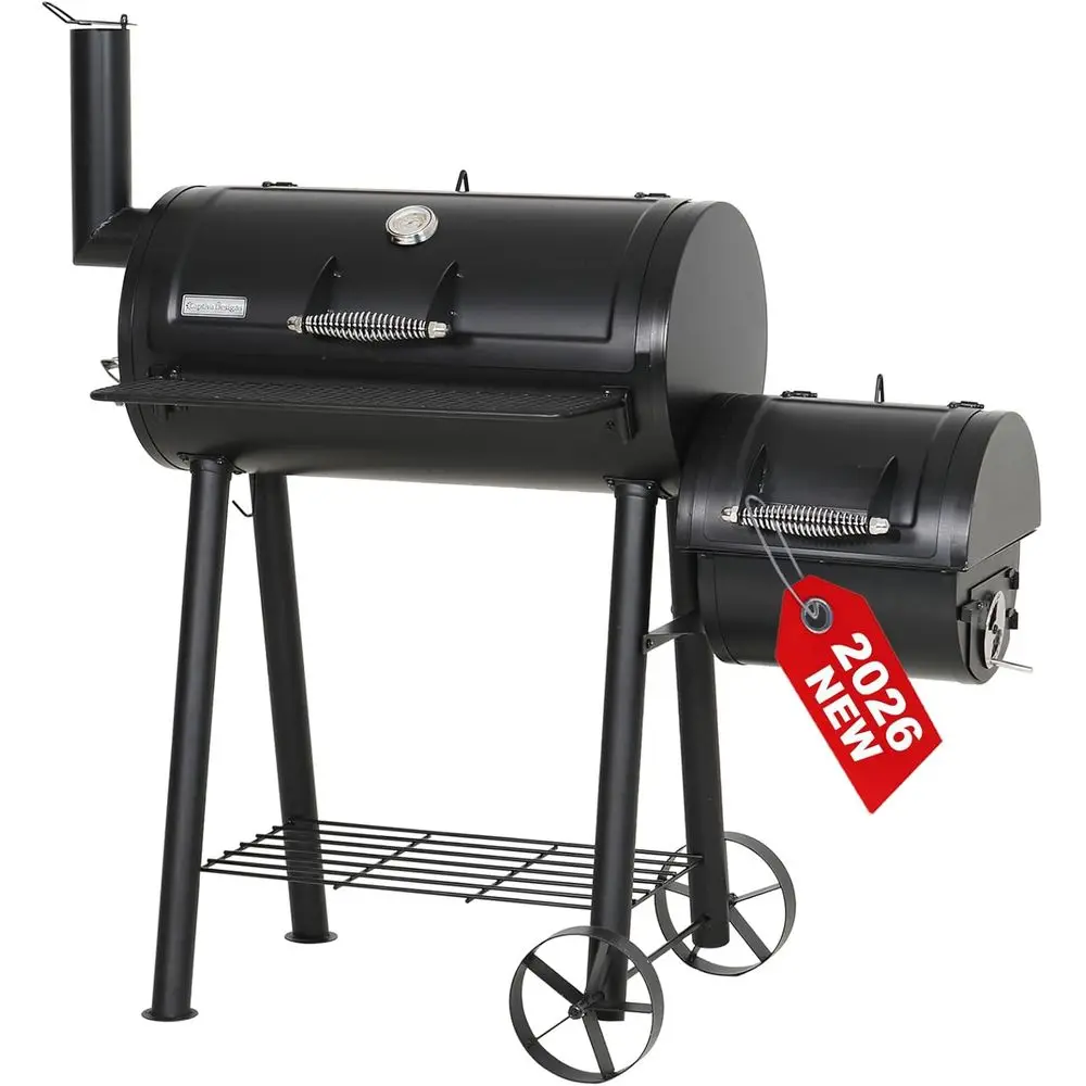 28 Inch Cook Chamber Charcoal Grill and Barrel Smoker Combo for Outdoor BBQ and Backyard Cooking