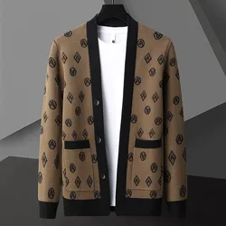 Luxurious  Autumn Men's Designer Pocket Fashion Pattern Embroidered Business Casual Long-sleeved Knitted Trendy Cardigan M-4XL