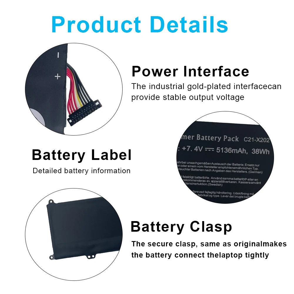 New Laptop Battery C21-X202 For sus Vivobook S200 S200E X201 X201E X202 X202E Q200 Q200E C21x202 S200E-CT158H X201E-KX096H 38Wh