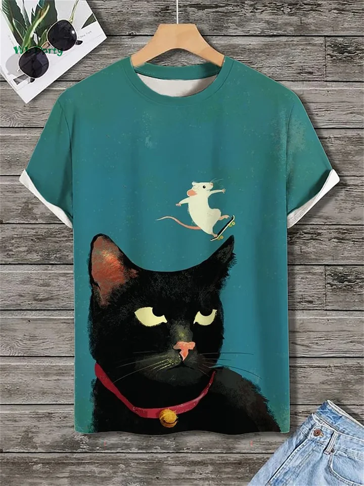 Funny 3D Cat Print Oversized Men's T-Shirt