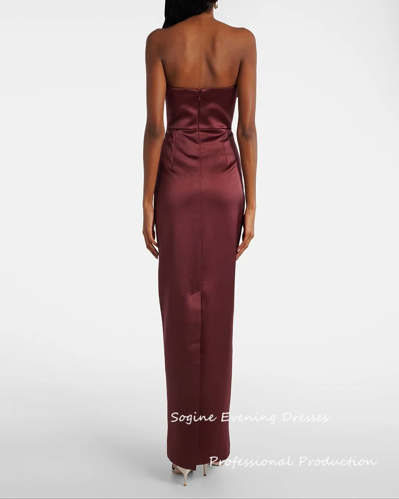 Satynowe, szyte na miarę burgundowe sukienki na studniówkę 2025 dla kobiet, bez ramiączek, elegancka kokarda, prosta sukienka wieczorowa فساتين سهرة