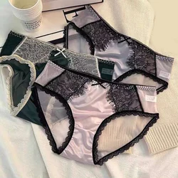 Summer Sexy Lace Satin Panties Bowknot Comfort Briefs Soft Thin Breathable Briefs Soft Cozy Underwear Female Underpants