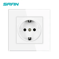 SRAN EU RU Wall Electrical Socket 16A 220V 82*82mm Tempered Glass Power Outlet Home Improvement White/Black