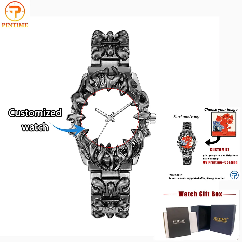 

Мужские наручные часы в стиле Y2K с кварцевым механизмом, черные, с креплением-когтем, на заказ, европейско-американский стиль, памятный подарок на праздник