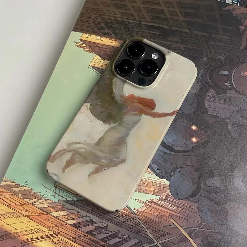 لوحة زيتية صفراء لملائكة وآلهة جراب هاتف آيفون 17 Air 16E 15PROMAX 14Plus 13 12MINI 11 XR غطاء هاتف أكريليك