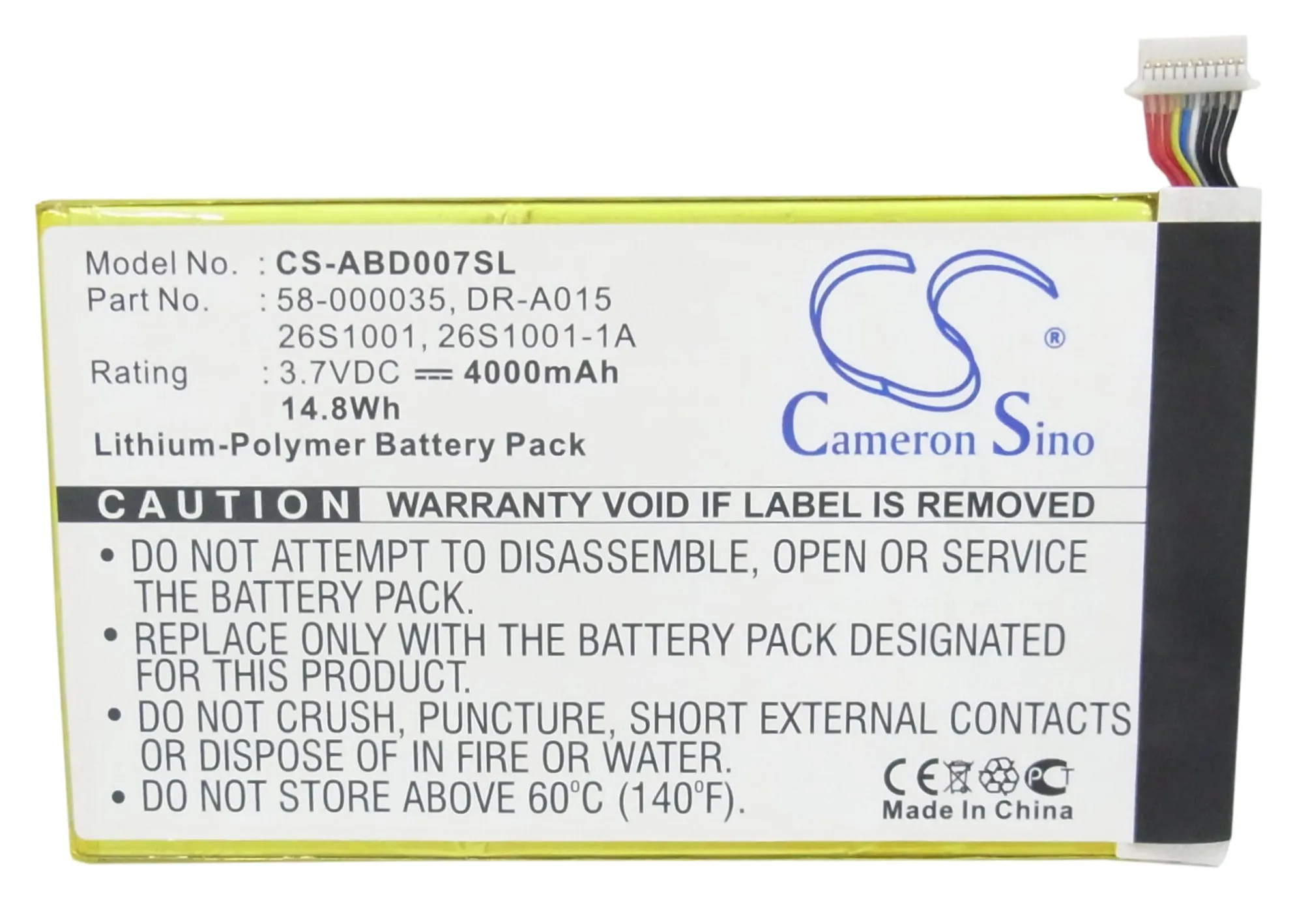 

Li-Polymer Tablet Battery for Amazon,3.7v,4000mAh,Kindle Fire HD,Kindle Fire 7",X43Z60,KC2,KC2-D,26S1001-1A,58-000035,DR-A015