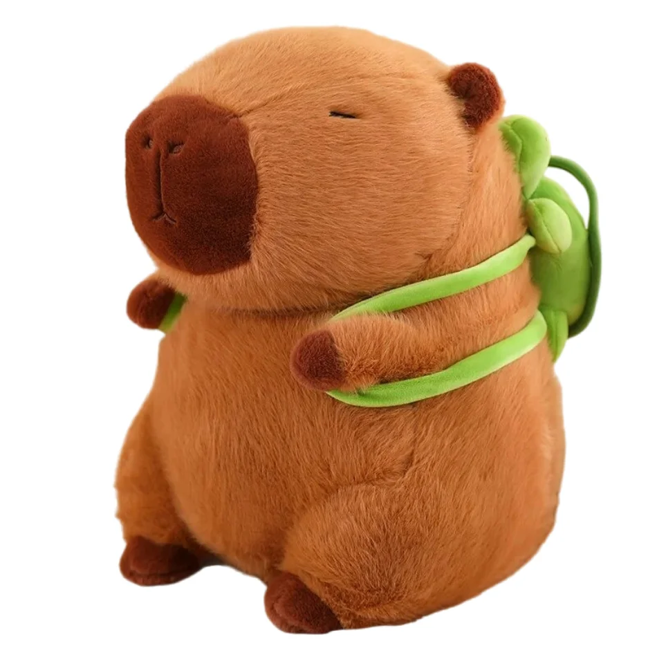 Cute Capybara Plush Toy Kawaii Fluffy Capybara With Turtle Bag Strawberry Cap Stuffed Animals Kids Gift Home Decoration