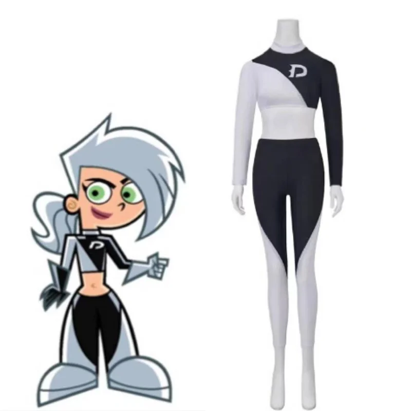 Disfraz de Danny Phantom, disfraz de Dani Fenton para mujer, Top corto Sexy, pantalones, trajes de fiesta de Carnaval y Halloween