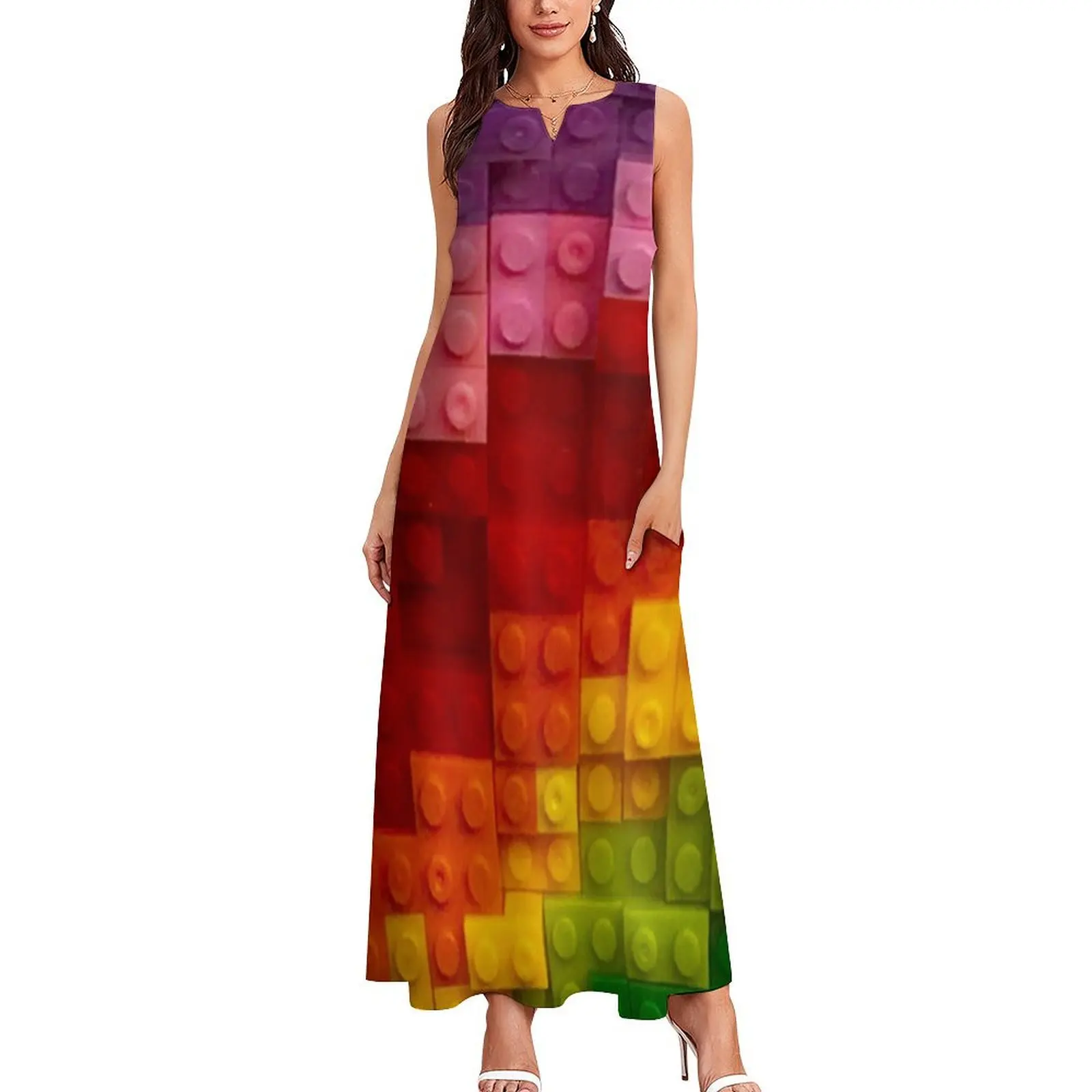 Building block style rainbow colours Long Dress summer dress sexy short dresses daring