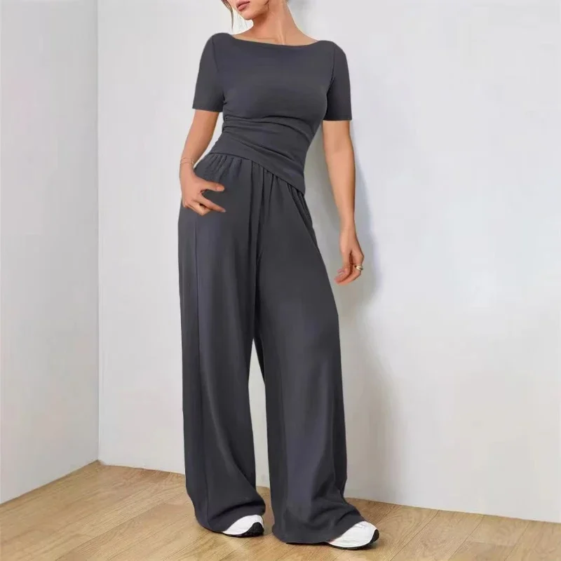 Europe and America Relaxing Women's Wide Leg Pants Soft and Sticky Style Set Fashionable Pajamas Ladies Nightwear Homewear Girl