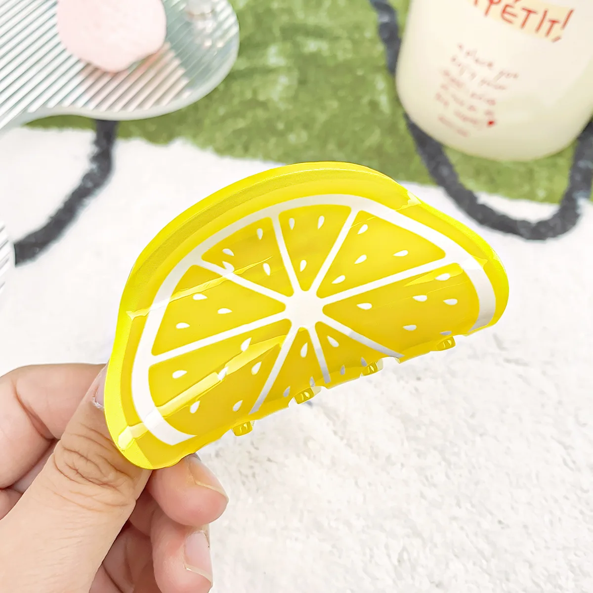 DuoShang Sweet Cute Fruit Lemon Orange Hair Claw Acrylic Claw Clips Fruit Series Crab Hair Clip for Women Girls Hair Accessories