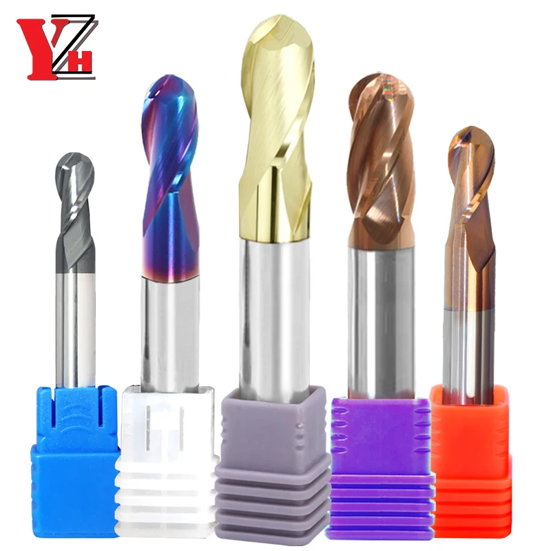 YZH сферическая концевая фреза с ЧПУ с покрытием HRC45/50/65/70 для нержавеющей стали R0.5 R1 R2 R3 R4 R5 R6 R7 R8 R9 R10
