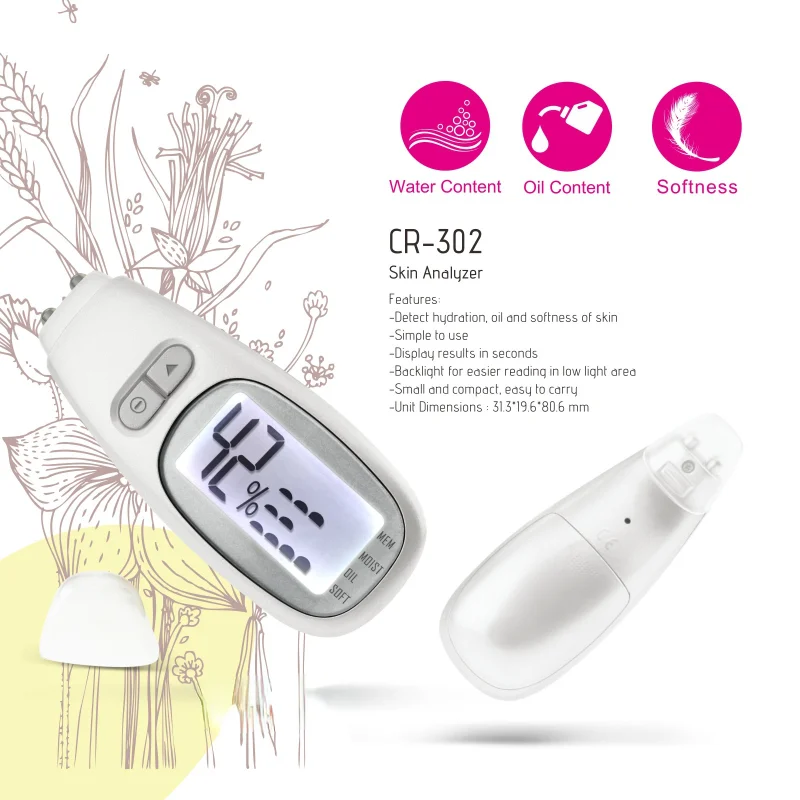 Analisador de pele com display LCD digital Detector de umidade facial Tester de óleo facial Caneta condição Função de memória