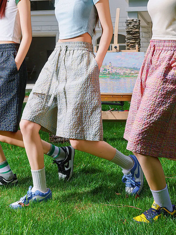 

Quick Dry Ice Silk Bubble Cloth Shorts Men's Summer Thin Loose Sports Pants Lazy Loose Fit Five-Quarter Length Casual Trousers