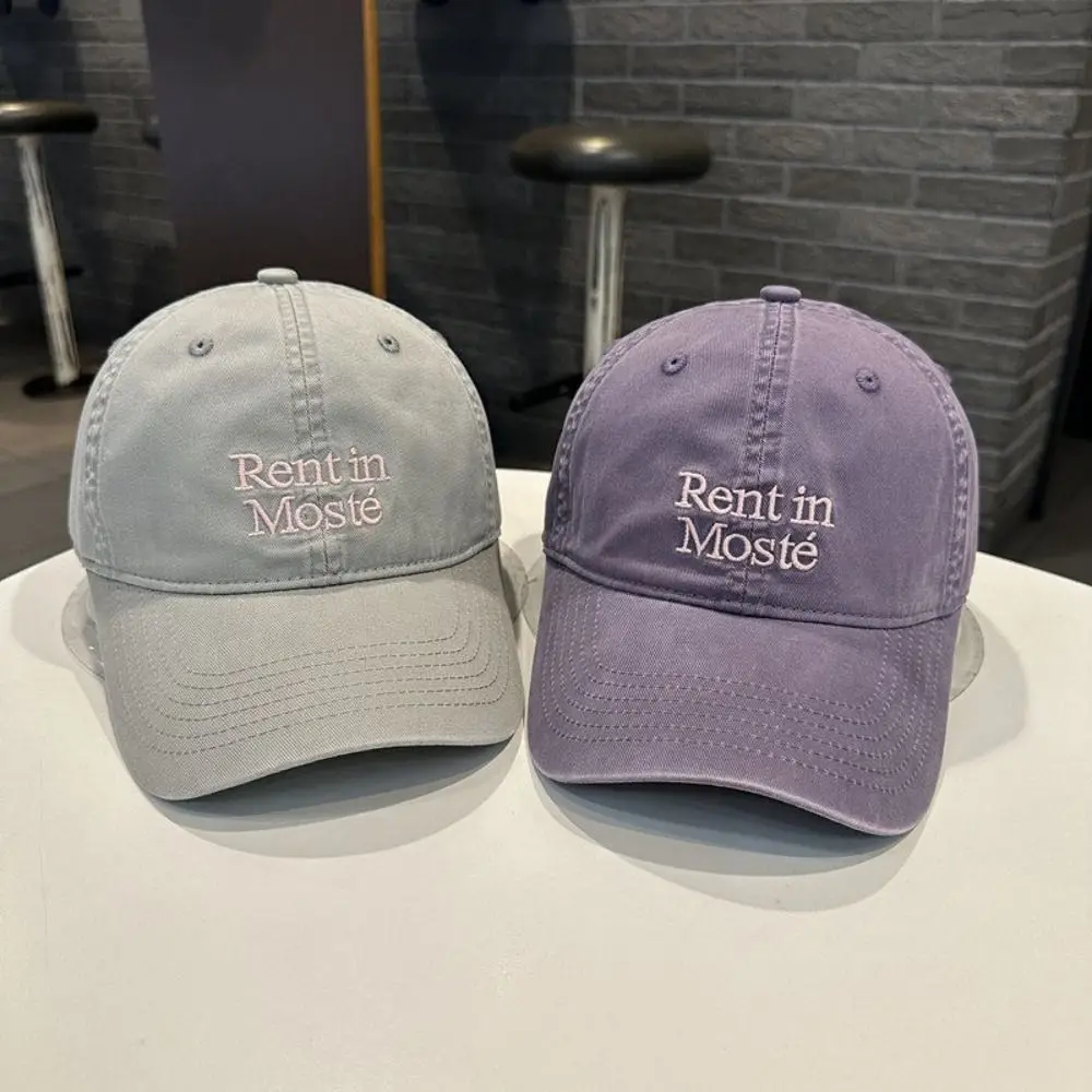 Soft Top Construction Embroidered Baseball Cap Adjustable Metal Buckle Big Head Friendly Retro Lettered Duckbill Cap