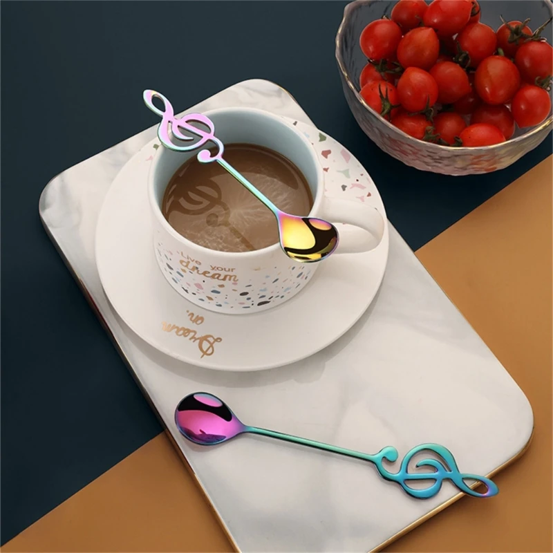 Set of 2 Dessert Spoons Dinnerware Stainless Coffee Stirring Spoon Small Musical Notes Spoon Teaspoons for Music Lovers