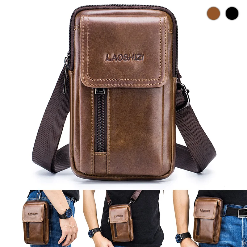 1pc Men's Cowhide Mobile Phone Purse First Layer Cowhide Men Wear Belt Leather Bag Belt Bag Casual Bag