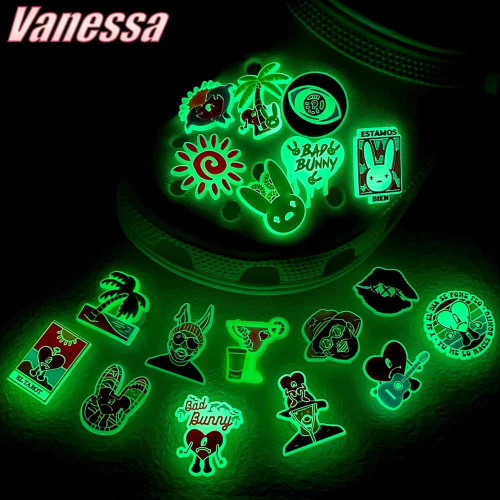 1pcs PVC Shoe Charms Bad Bunny Glowing Shoe Decorations Pins for Clog Sandals Women Single Sale Shoe Charms Luminous Favor Gifts