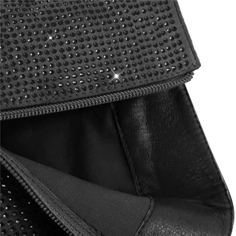 Onlymaker Women Pointed Toe Zipper Square Heels Boots Luxury Rhinestones Bling Fashion Party Dress Big Size Lady Ankle Boots