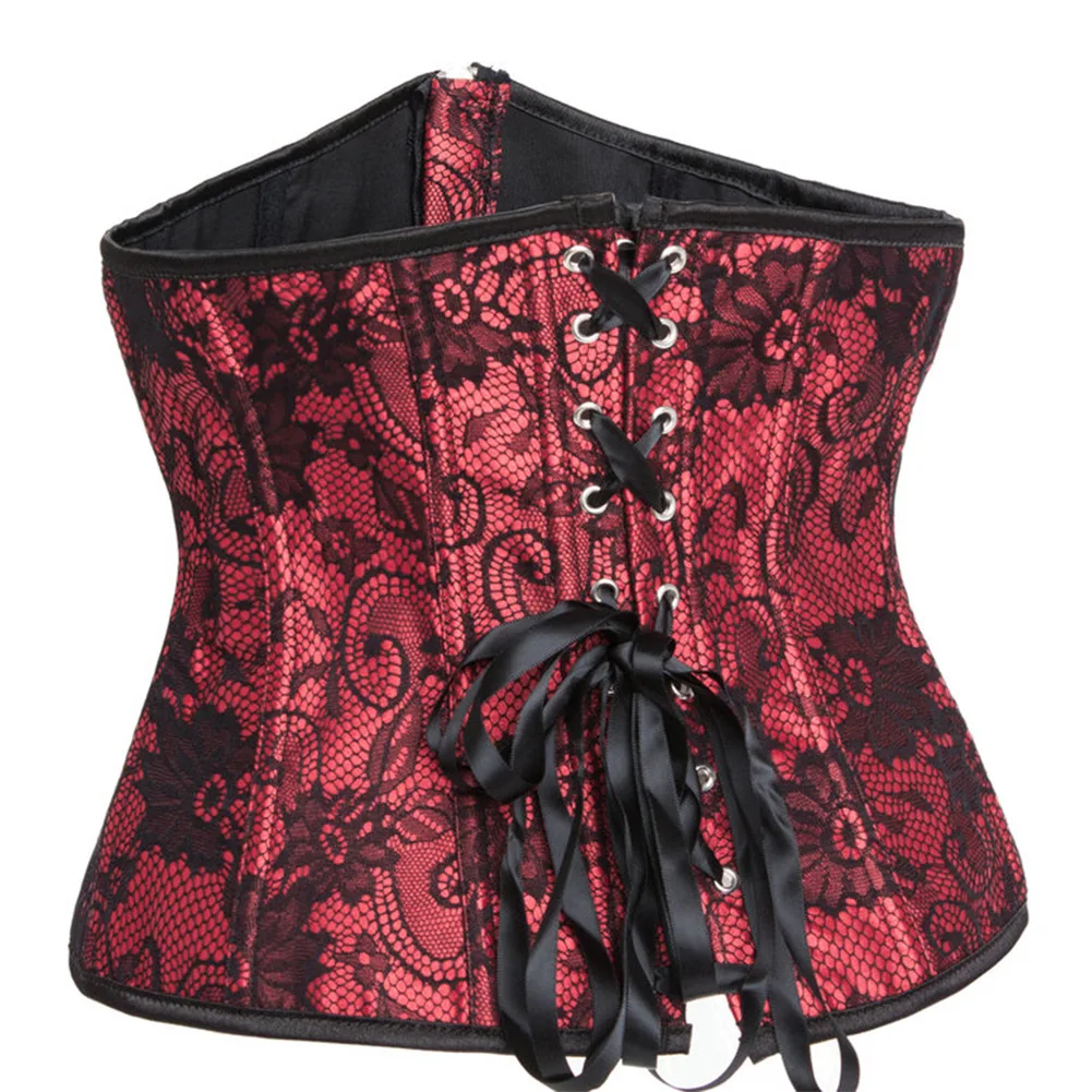 Red & Black Floral Lace Zipper Victorian Underbust Corset Sexy Women Waist Trainer Body Shaper Tummy Slimming Gothic Bustier Top