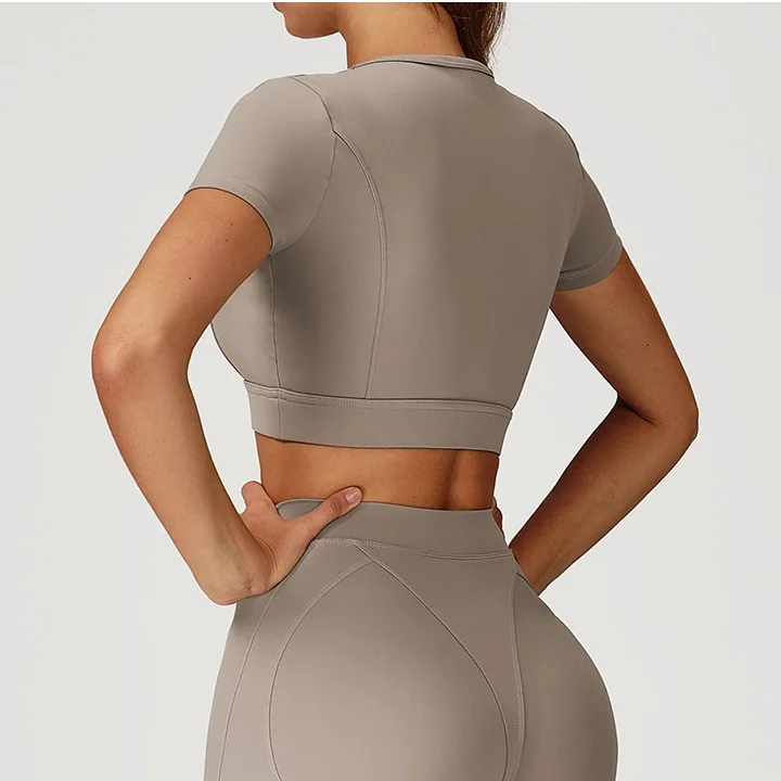 

Nude Round Neck Yoga Top Sports Fitness Quick-dry Tight Sports Short Sleeve Women's Running Push-up Fitness Yoga T-shirt