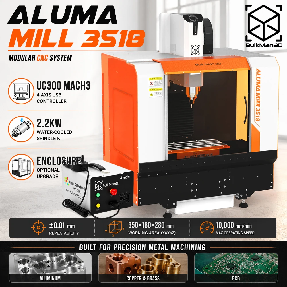 ALUMA MILL 3518 CNC Router Machine UC300 Mach3 Controller 2.2KW Spindle Ball Screw Linear Rail Aluminum Metal Milling Engraving