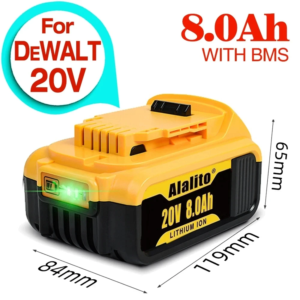 Original DCB200 20V 8000mAh Lithium Replacement Battery For Dewalt 18V DCB184 DCB200 DCB182 DCB180 DCB181 DCB182 DCB201 DCB206