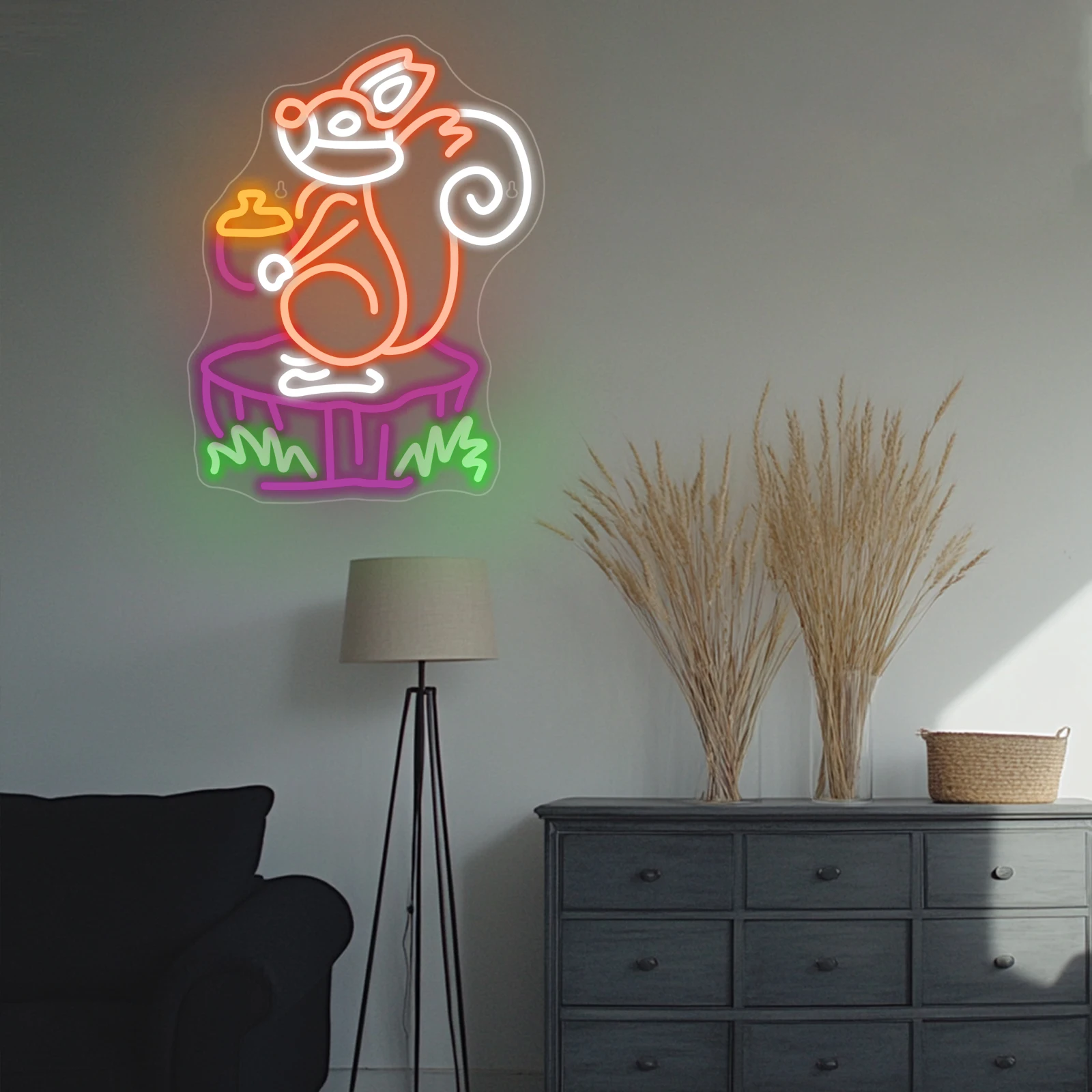 Squirrel Neon Sign Cute Led Light Up Sign For Wall Decor Children's Room Animal Paradise Kid's Birthday Gift Dimmable Lamp USB