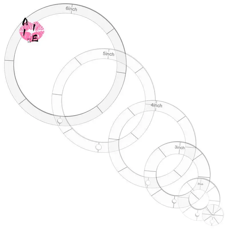 A11E-6 Pcs Circle Quilting Acrylic Template Set, 1/2/3/4/5/6 Inch With Binder Hinged Rings For DIY Crafts