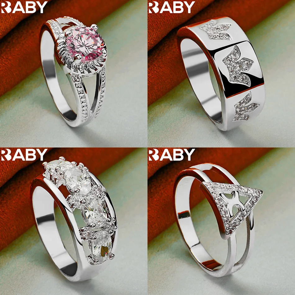 

URBABY 925 Sterling Silver Size 7-10 Geometric Ring For Women Men Fashion Jewelry Charm Grace Noble Wedding Accessories