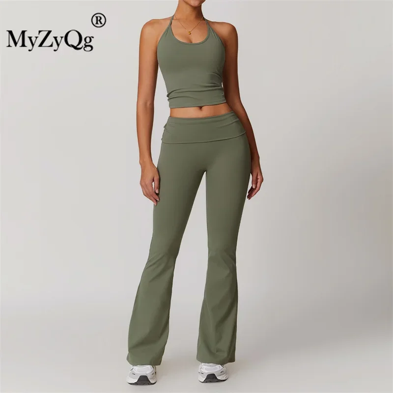 MyZyQg Women Yoga Vest Flared Pants Sets Sports Fitness Running Tank Top Pant Suit Fitness Running Clothes 2 Piece Sets Outfits