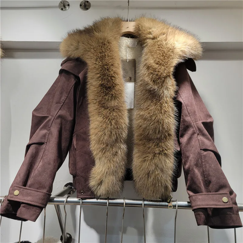 เสื้อแจ็คเก็ตหนังกลับหนานุ่มแบบใหม่ทันสมัยสำหรับผู้หญิง ปี 2025  คอต่อผ้าขนสัตว์ แขนยาว อุ่นสบาย รุ่น 1LS2716