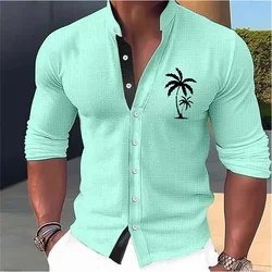 Beach Vacation Simple Beach Short Sleeved Casual Wear Men's Stand Up Collar Long Sleeved Shirt Hawaii MB1