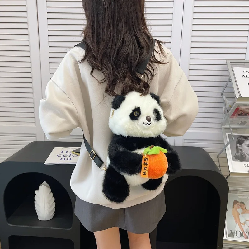 Cartoon New Small Panda Plush Stuffed Toys Shoulder Bag Simulation Panda Chinese Mascot Cute Large Capacity Backpack Gifts