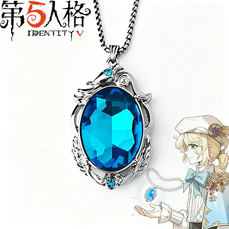Game Identity Ⅴ Cosplay Necklace Alloy Blue Diamond Pendant Choker Chain Unisex Jewelry Accessory Ornament Decoration Prop