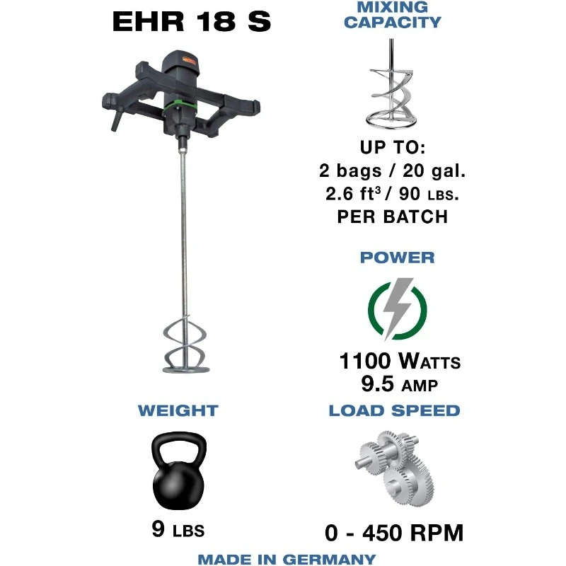 EHR 18 S Portable Hand-Held Electric Concrete Mixer Including WG 120 Paddle, 9.5 Amp, 110 VAC, 700 lb. per Hour home.