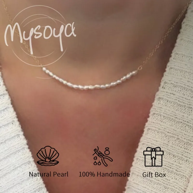 

MYSOYA White Baroque Freshwater Pearl Chain Necklace 2-3mm With Gift Box, For Her/Him, Birthday/Wedding/Christmas/New Year Gift