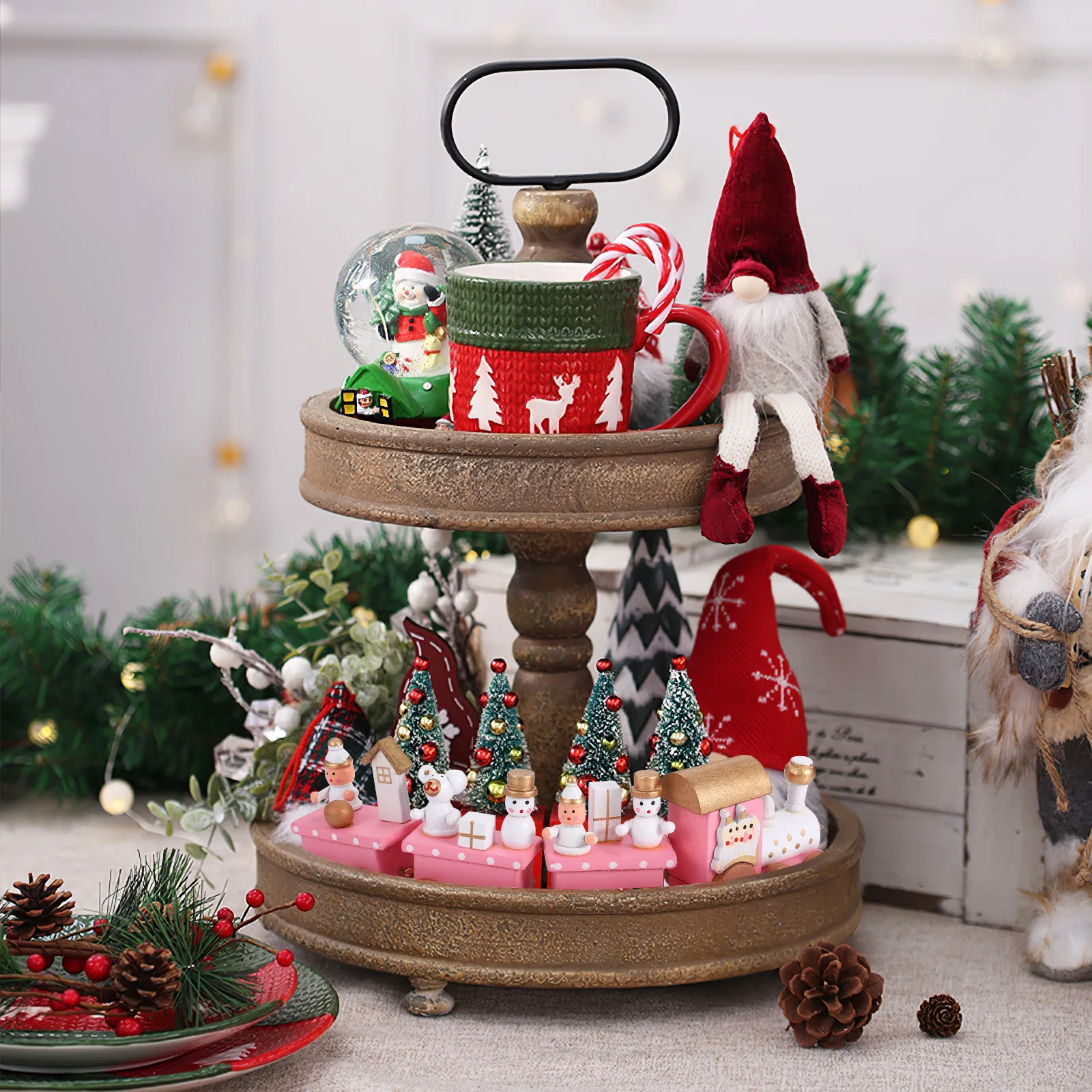 

1pc Train Christmas Decor Mini Table Adornment Festive Desktop Decor Festive nament Pink Toy Kids Party Gift