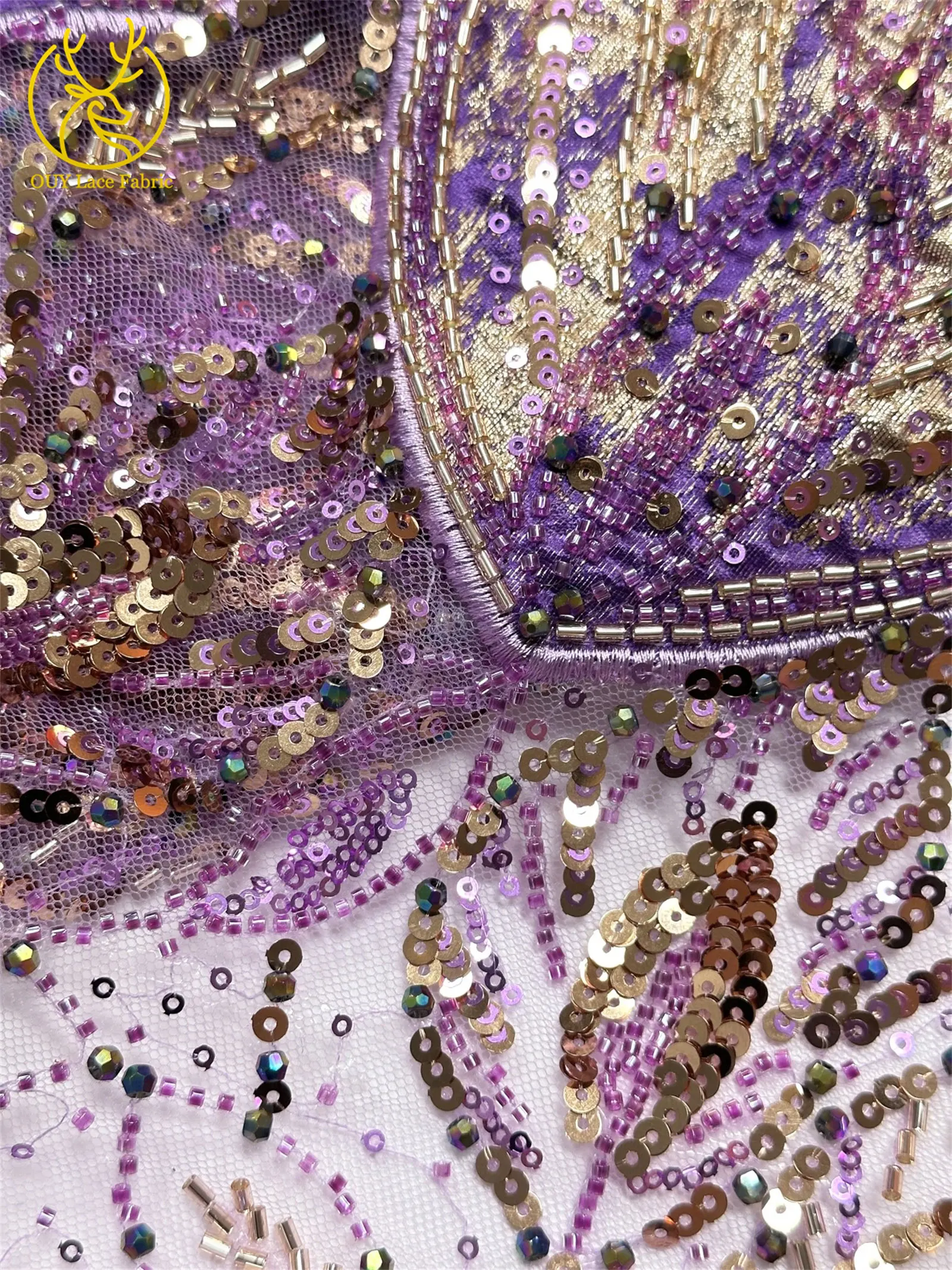 2026 Luxuriöser afrikanischer Chiffon-Spitzenstoff mit schweren Perlen, lila nigerianischer Pailletten-Spitzenstoff, geeignet für Damen-Partykleider – Detail 13