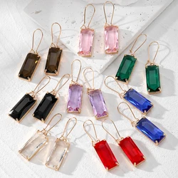Multicolor Exquisite Square Crystal Drop Earring Women Glass Trendy Unique Simple Transparent Pendant Earrings Wedding Jewelry
