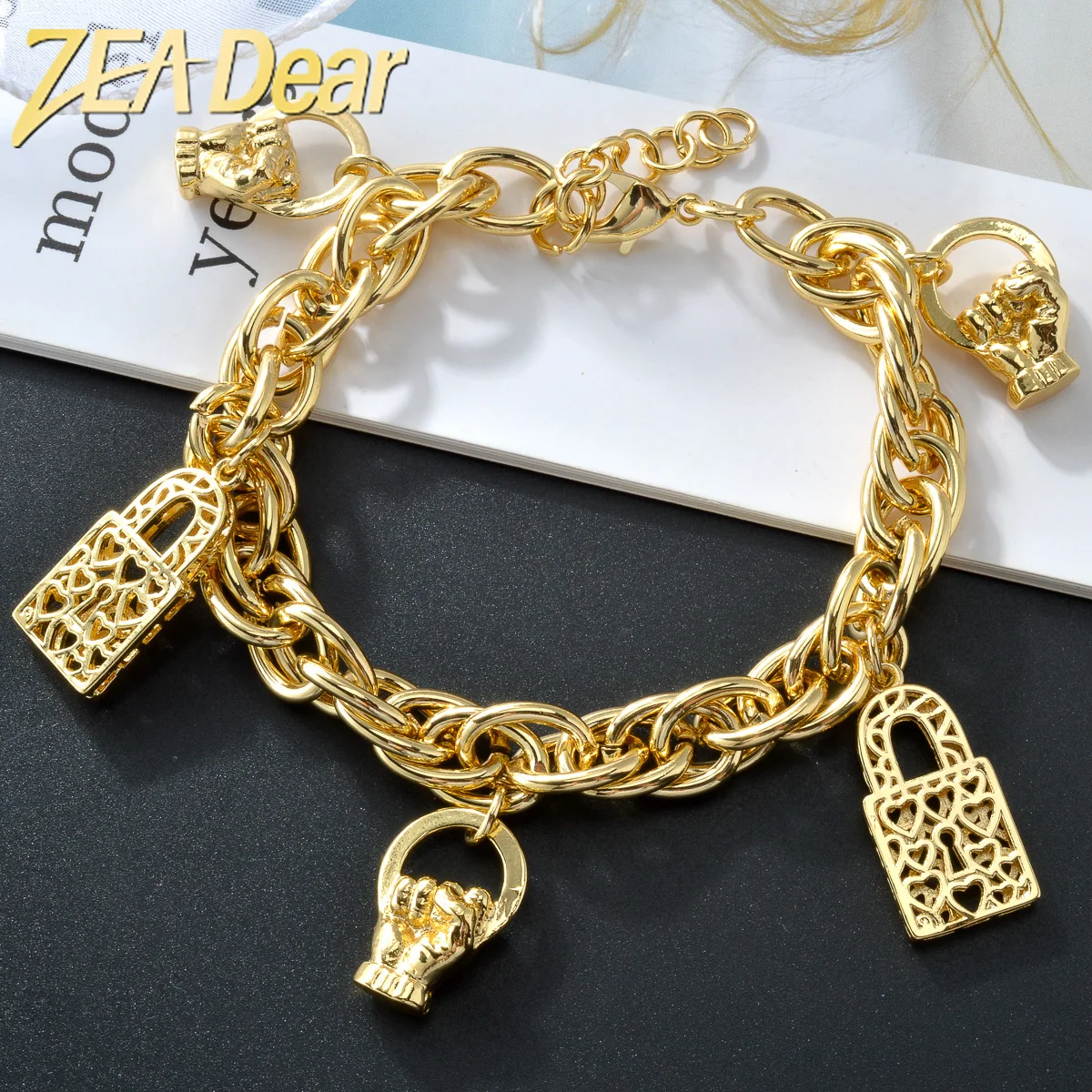 

ZEA Dear Jewelry Gold Silver Color Link Chain Bracelets Hip Hop Punk Copper Charms Bracelet For Dubai Wedding Party Gift