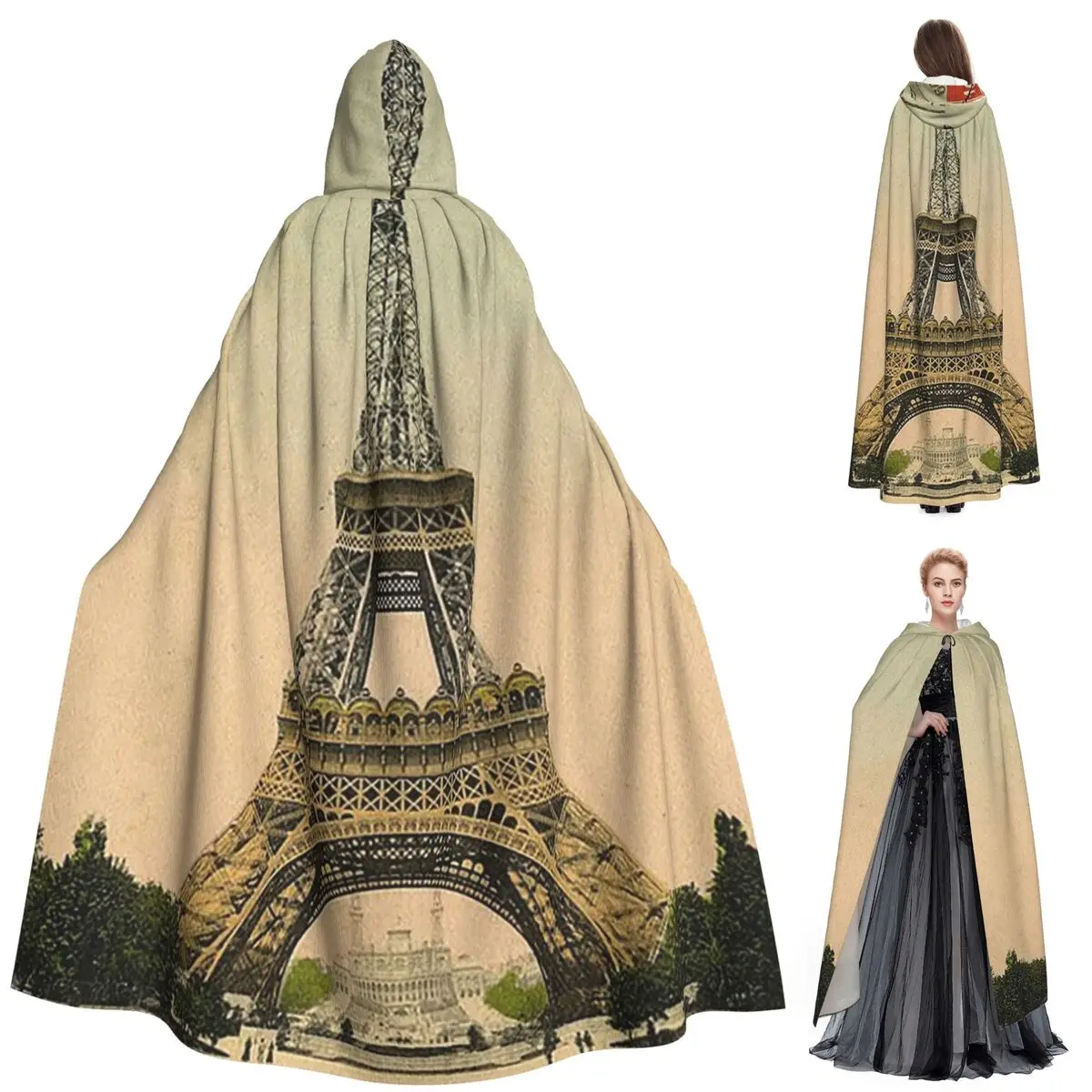 

Эйфелева башня, винтажная французская открытка, длинный плащ с капюшоном, средневековый костюм ведьмы, накидка для косплея, Хэллоуин, вечеринка для взрослых, унисекс