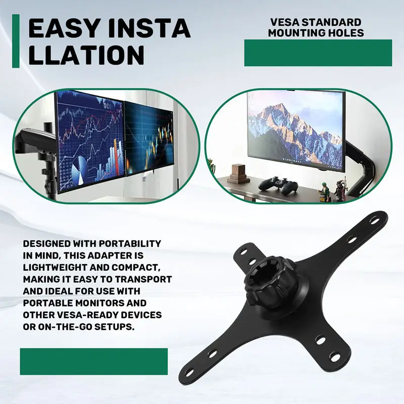 Portable Monitor Mounting Adapter Bracket Plate, 17Mm Ball Head To 100X100mm 75X75mm, Wall Mount Arm Mount Universal