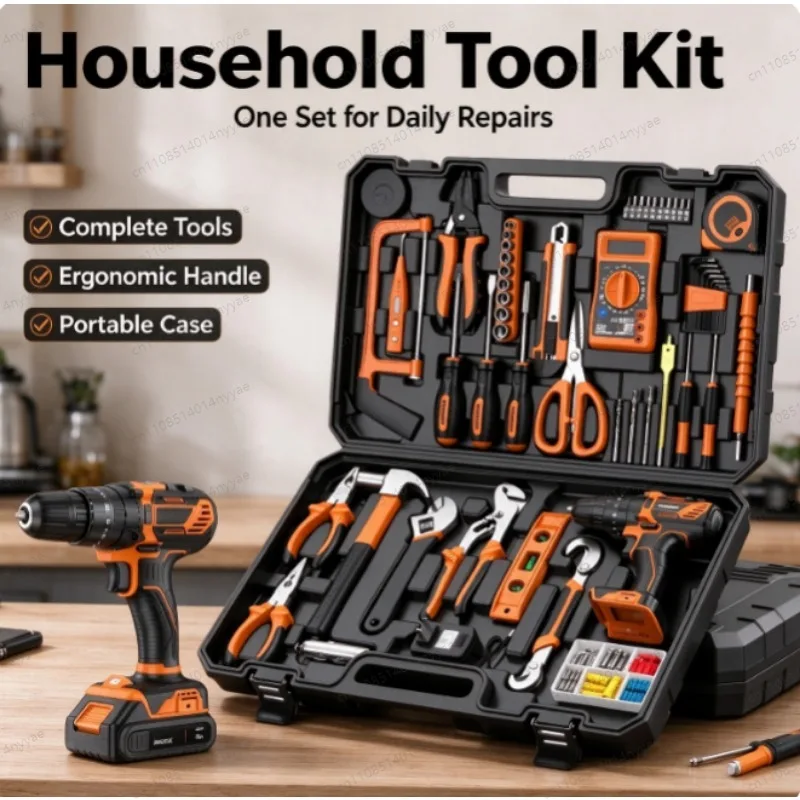 Power Tool Set with Cordless Drill Complete Home Repair Kit Electric Screwdriver Hand Tools for DIY