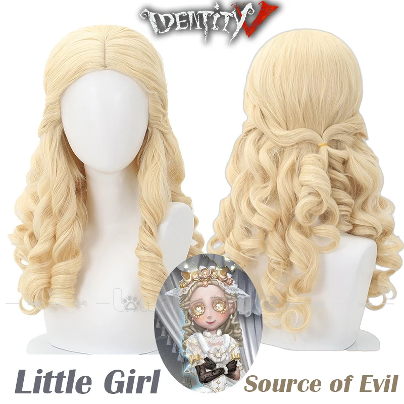 Identity V Little Girl Cosplay Wig Memory Alice DeRoss Source of Evil Long Curly Platinum Blonde Wig Heat Resistant Free Wig Cap