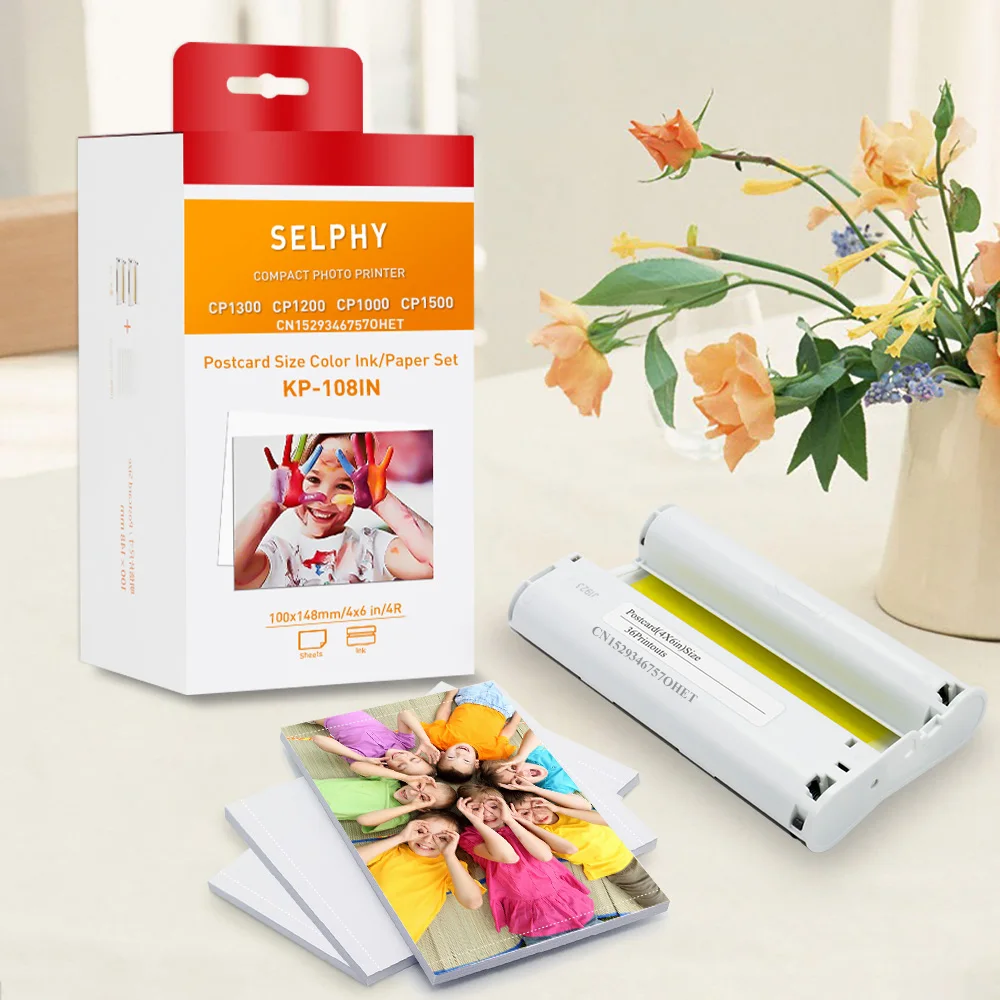 KP108 Photo Paper Set 6 inch Ink Cartridge Compatible Canon Selphy CP1300 CP1500 CP1200 CP1000 Printer Canon Selphy Paper Ink